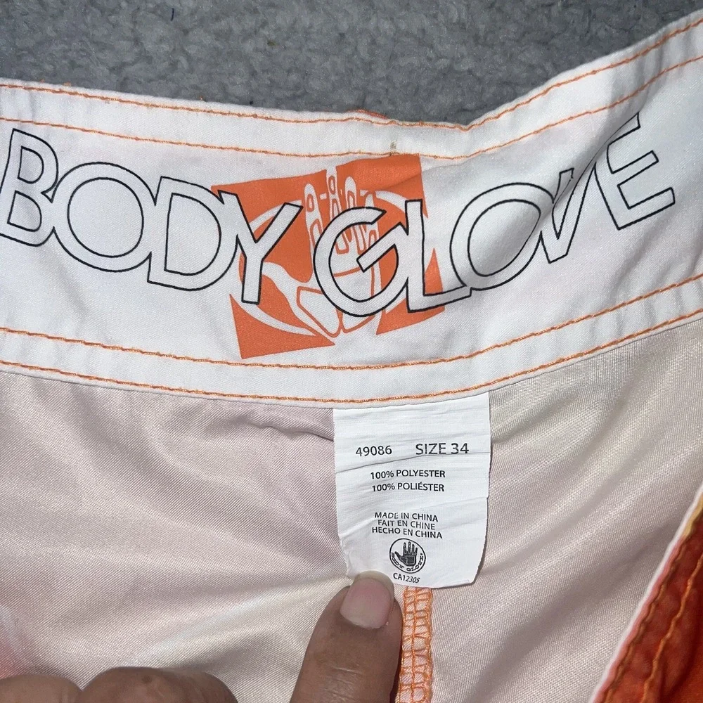 Body Glove Board Shorts Mens 34 Orange Surf Swim Trunks Bathing Bottom Spell Out